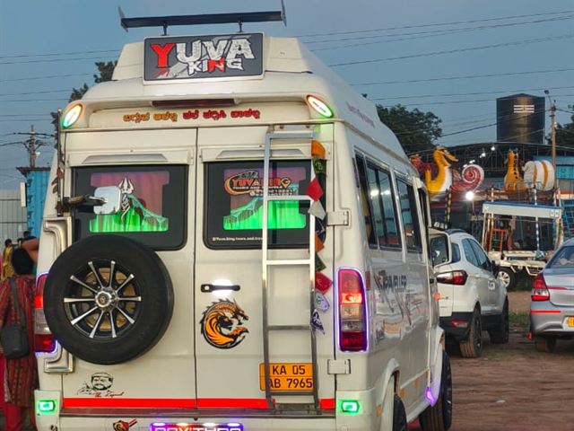 13 seater Tempo Traveller – rear LED lighting at night