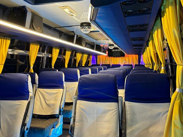 33 seater bus interior – pushback seats with ambient lighting
