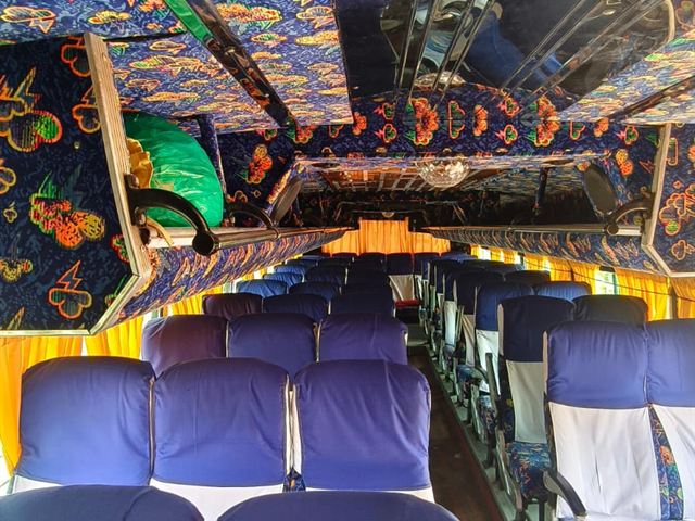 49 seater bus interior – seating and decorated ceiling